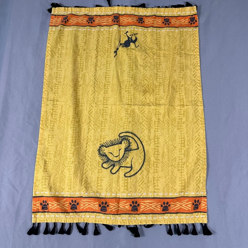 Vintage Disney Lion King Simba Rafiki Yellow Tribal Tassel Wall Hanging 19x27